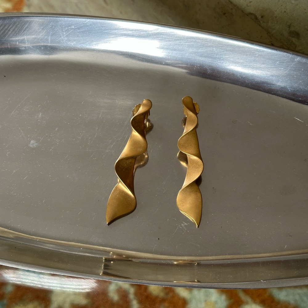 Vintage Brushed Matte Good Tone Long Earrings